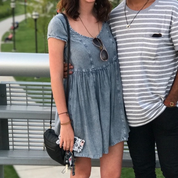 Ecote Urban Outfitters Flowy Cotton Denim Print Flowy Babydoll Dress - Picture 1 of 7